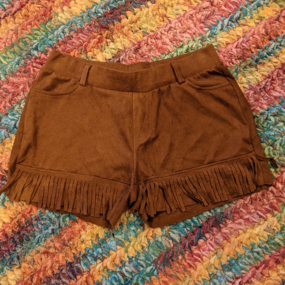 Brown suede stretch shorts